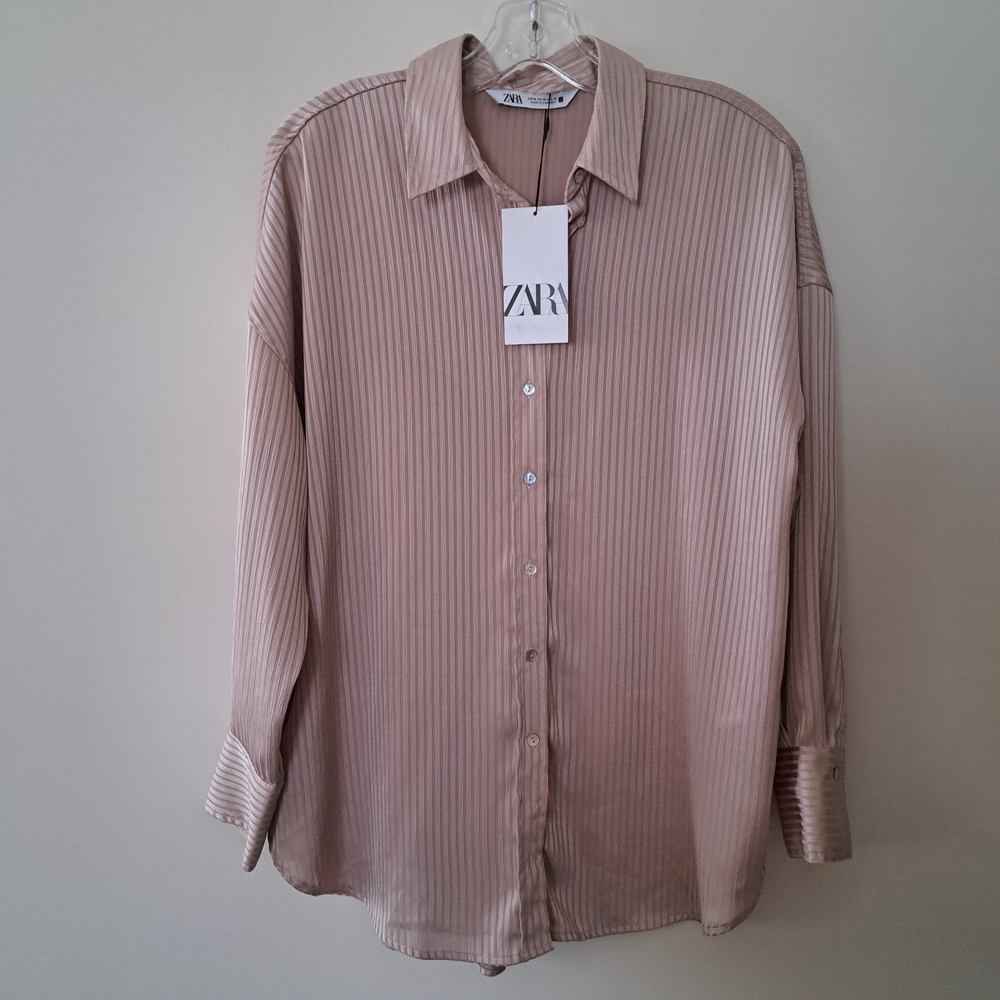 Zara Women's Soft Pink Tone On Tone Pinstripe Blouse - Picture 1 of 9